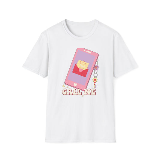 Sweet 'Call Me' Valentine's Day T-Shirt | Retro Love Letter Phone Tee | Adorable Romantic Gift for Her & Him