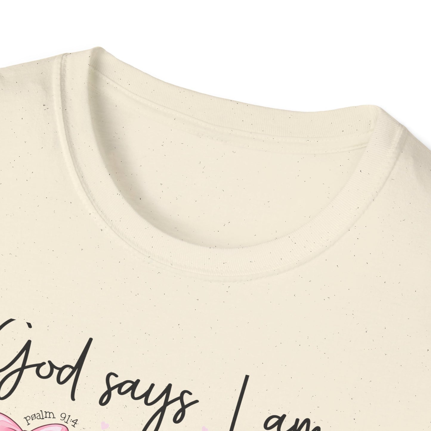 Empowering God Says I Am T-Shirt | Christian Affirmation Pink Bow Tee | Inspiring Bible Verse Faith Apparel for Women & Girls