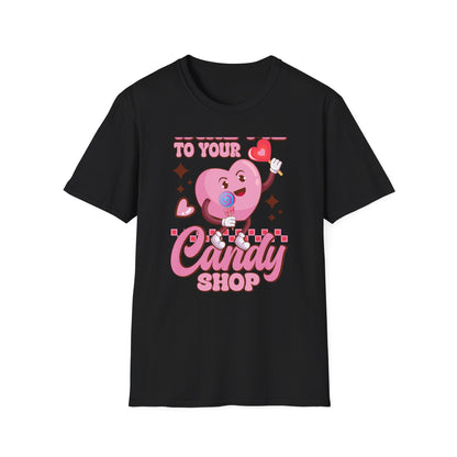 Sweet & Groovy 'Take Me To Your Candy Shop' T-Shirt | Adorable Retro Heart Lollipop Tee | Perfect Valentine's Day Gift for Candy Lovers
