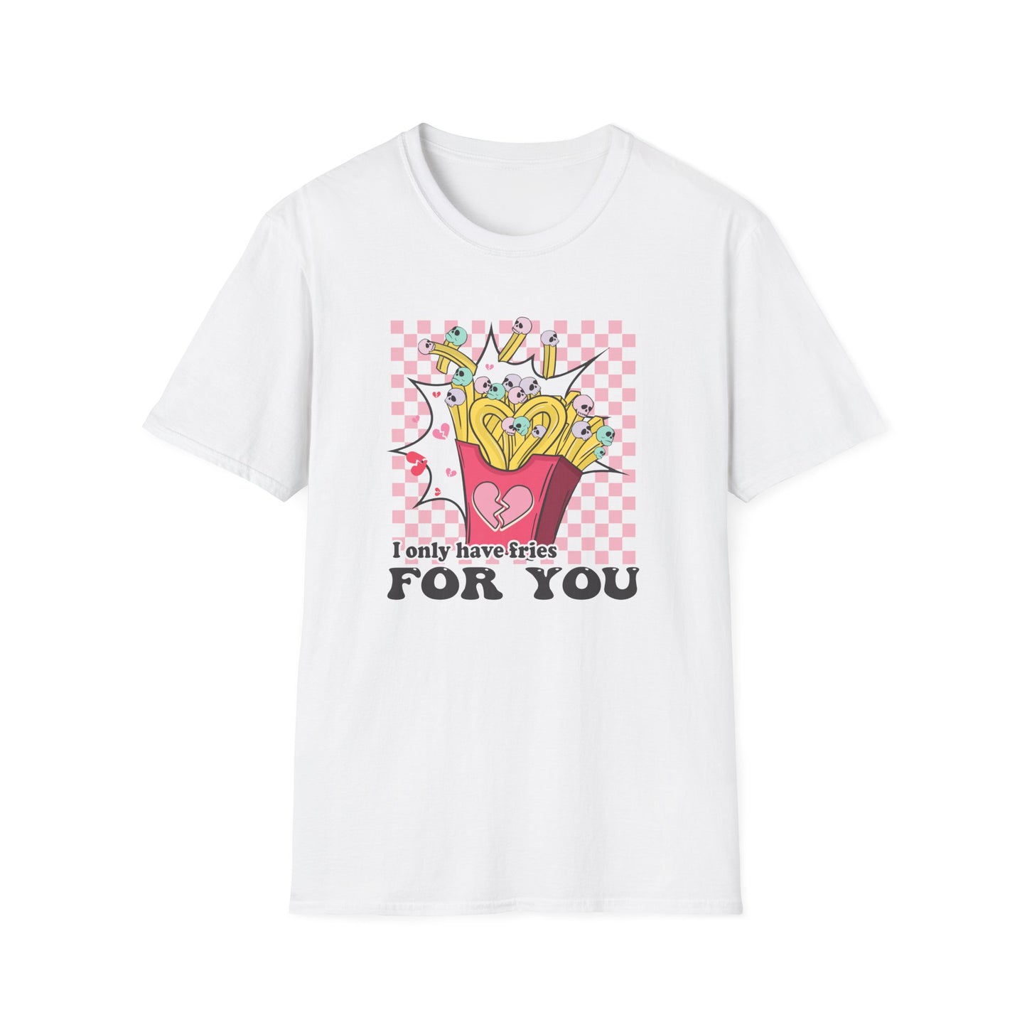 Edgy Skull Fries Broken Heart T-Shirt - Quirky Emo Love Statement Tee - Unique Alt Fashion Gift