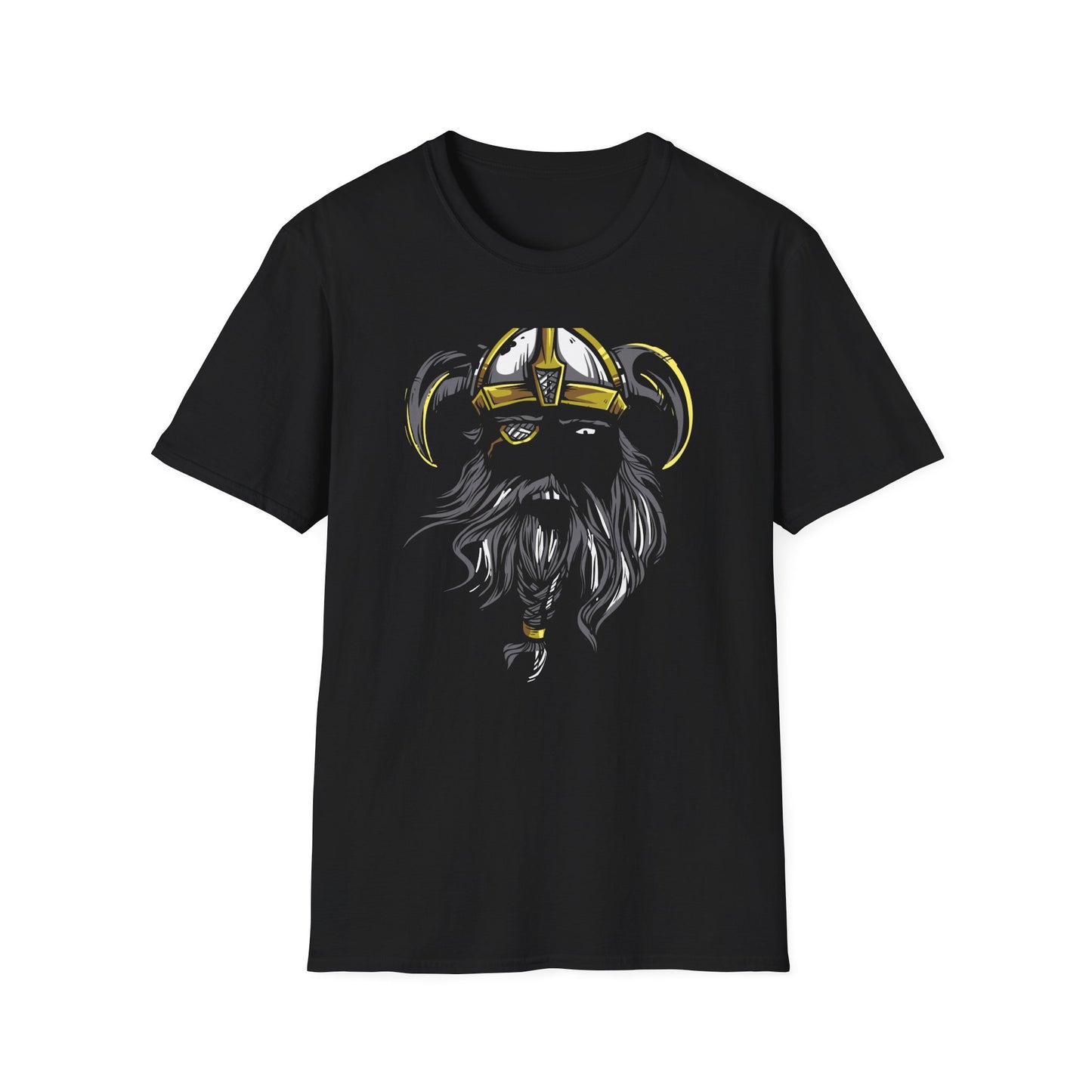 Majestic Viking T-Shirt: Legendary Norse Warrior with Golden Horned Helmet & Braided Beard - Epic Men's Tee Gift
