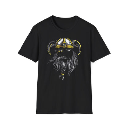 Majestic Viking T-Shirt: Legendary Norse Warrior with Golden Horned Helmet & Braided Beard - Epic Men's Tee Gift