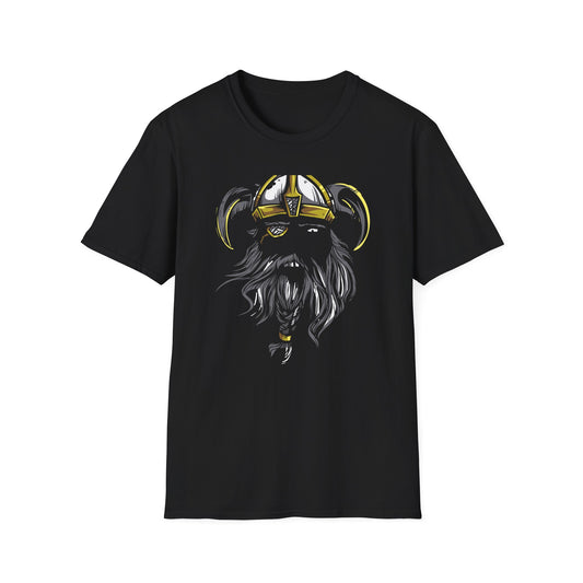 Majestic Viking T-Shirt: Legendary Norse Warrior with Golden Horned Helmet & Braided Beard - Epic Men's Tee Gift