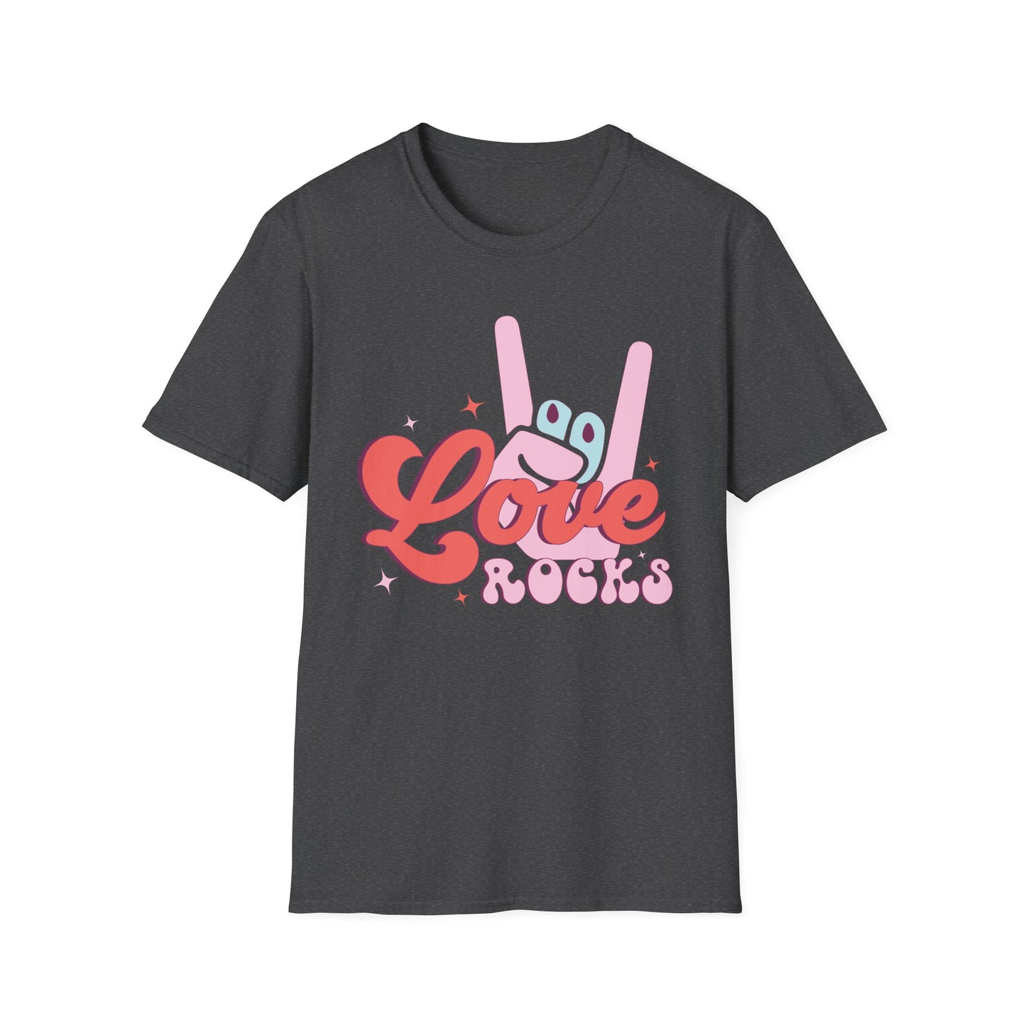 Epic Groovy 'Love Rocks' T-Shirt | Retro Rock On Hand Gesture Tee | Vibrant Vintage Music Lover Top