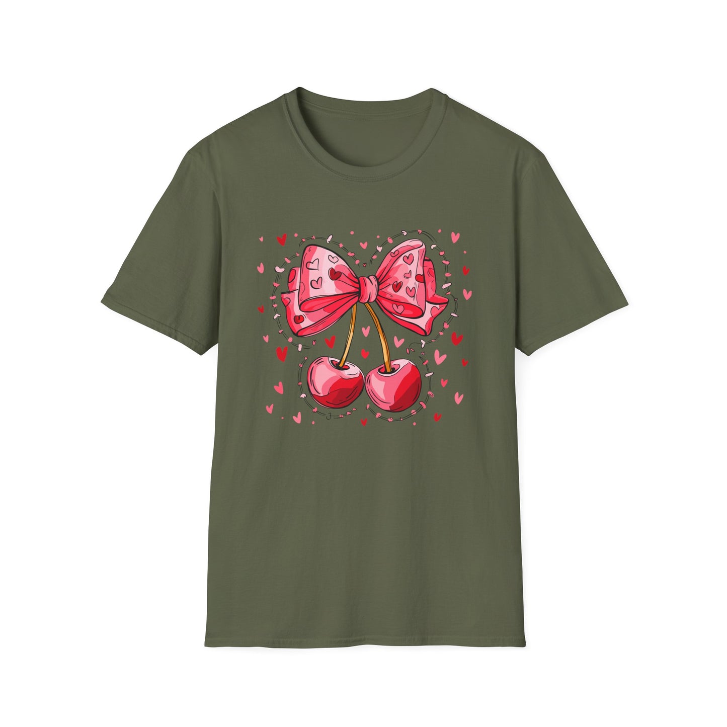 Sweet Cherries & Heart Bow T-Shirt | Adorable Pink Love Design Tee for Women - Perfect Gift