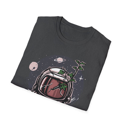 Stunning Cosmic Bloom Astronaut Helmet T-Shirt | Unique Space Plant Growth & Nature Inspired Sci-Fi Art Tee