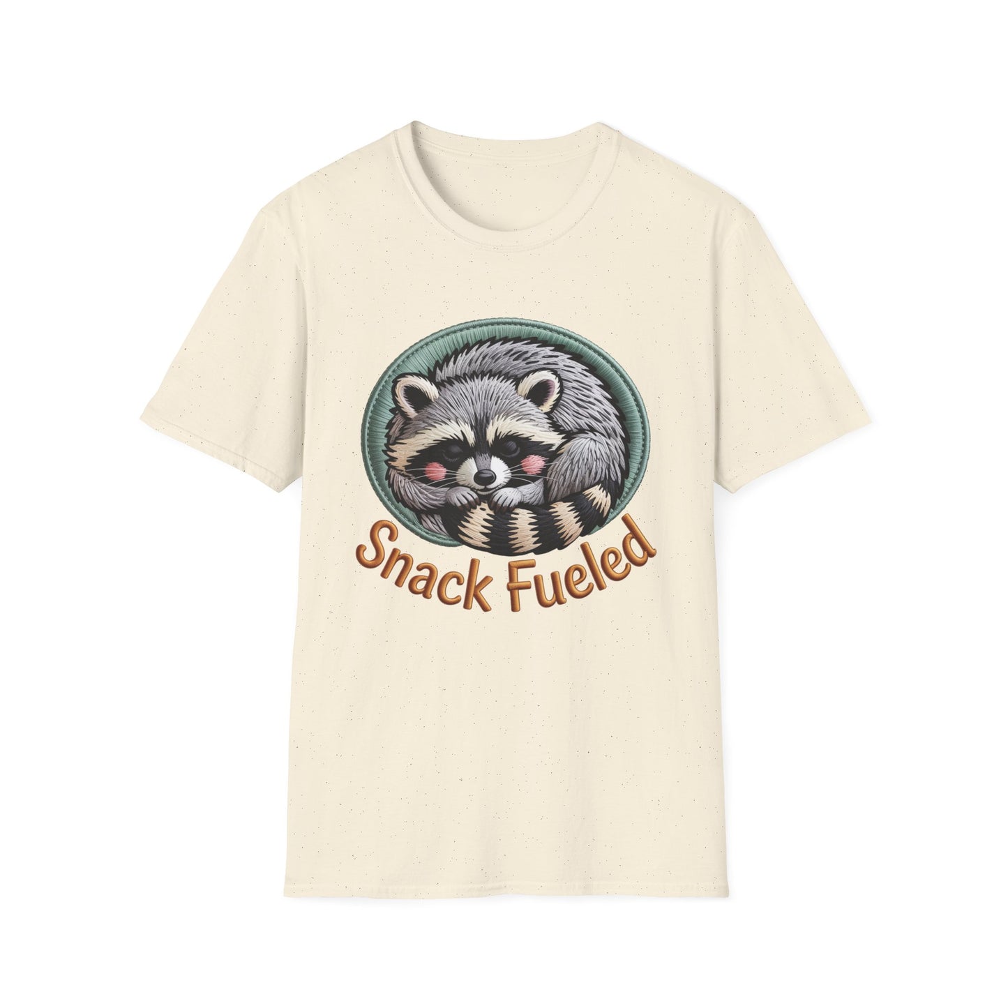 Adorable "Snack Fueled" Raccoon T-Shirt | Cozy Embroidered Look Tee | Ultimate Cute Animal & Snack Lover Gift!