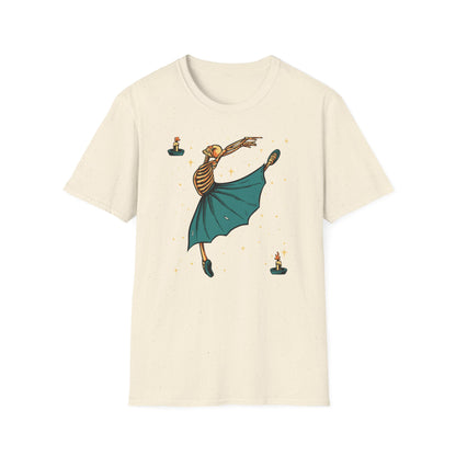 Enchanting Skeleton Ballerina T-Shirt | Mystical Dance Goth Tee | Unique Spooky Chic Apparel for Halloween & Beyond