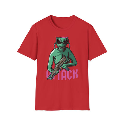 Unleash Chaos! Epic Alien Attack T-Shirt - Exposed Brain & Shotgun Sci-Fi Graphic Tee for Edgy Fans & Gamers. Bold & Unique!