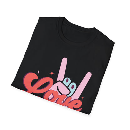 Epic Groovy 'Love Rocks' T-Shirt | Retro Rock On Hand Gesture Tee | Vibrant Vintage Music Lover Top