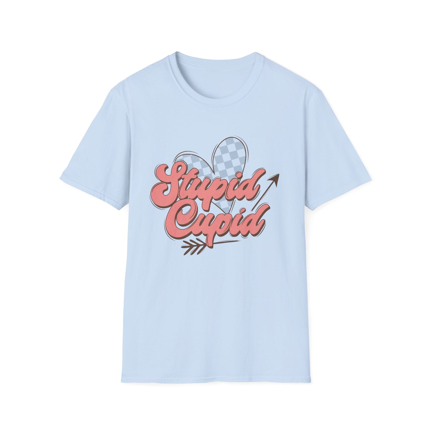 Stupid Cupid Retro T-Shirt | Sarcastic Anti-Valentine's Day Tee with Checkerboard Heart & Arrow | Funny Love Gift