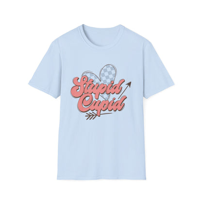 Stupid Cupid Retro T-Shirt | Sarcastic Anti-Valentine's Day Tee with Checkerboard Heart & Arrow | Funny Love Gift