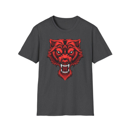 Fierce Red Snarling Beast T-Shirt: Unleash Your Inner Power - Aggressive Wolf Head Graphic Tee