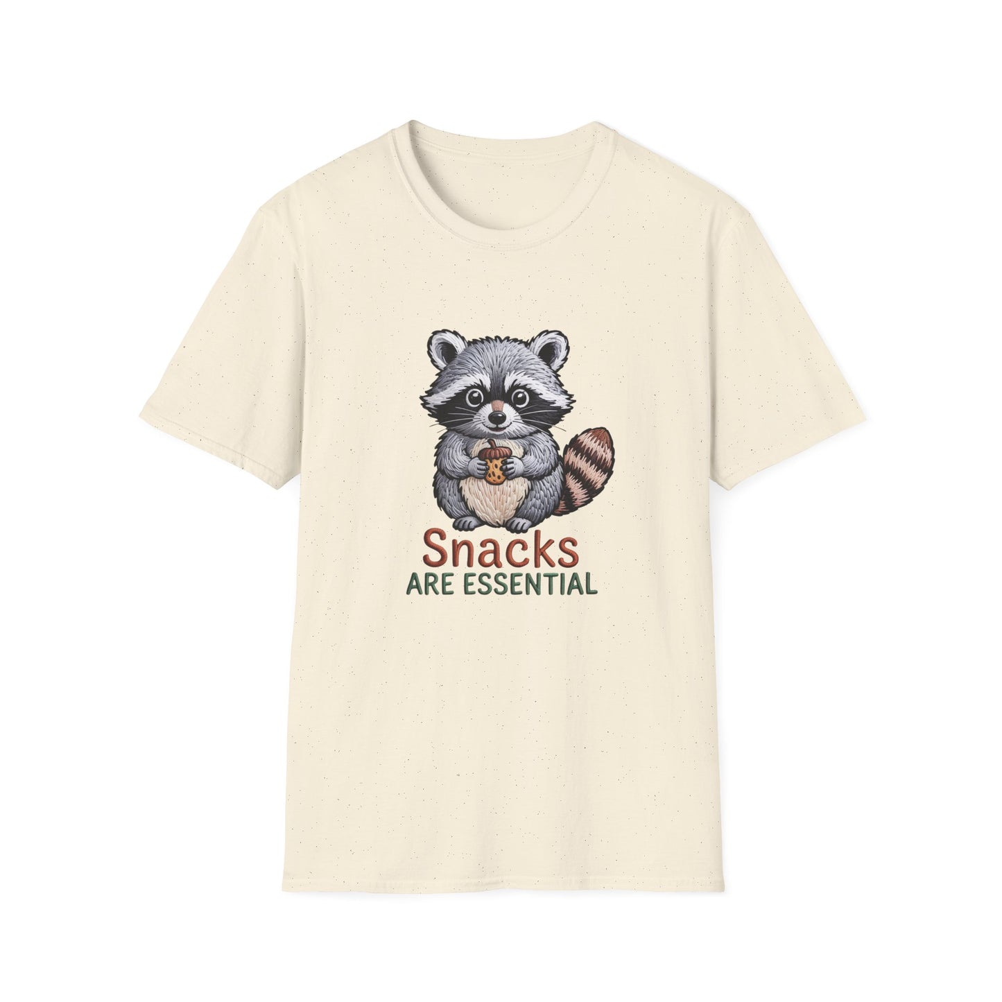 Hilarious "Snacks Are Essential" Raccoon T-Shirt | Adorable Animal Lover Tee | Ultimate Comfort & Style