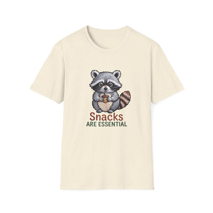 Hilarious "Snacks Are Essential" Raccoon T-Shirt | Adorable Animal Lover Tee | Ultimate Comfort & Style