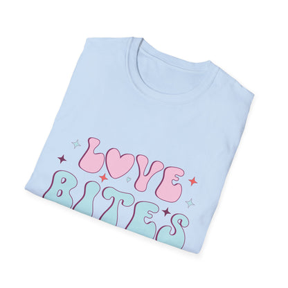 Trendy Love Bites T-Shirt | Groovy Retro Y2K Pink Blue Hearts & Stars Valentine's Day Tee | Adorable Aesthetic Top