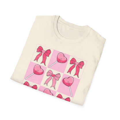 Distressed Pink Bows & Heart Lollipops T-Shirt | Sweet Grunge Love Core Aesthetic Tee for Women & Teens