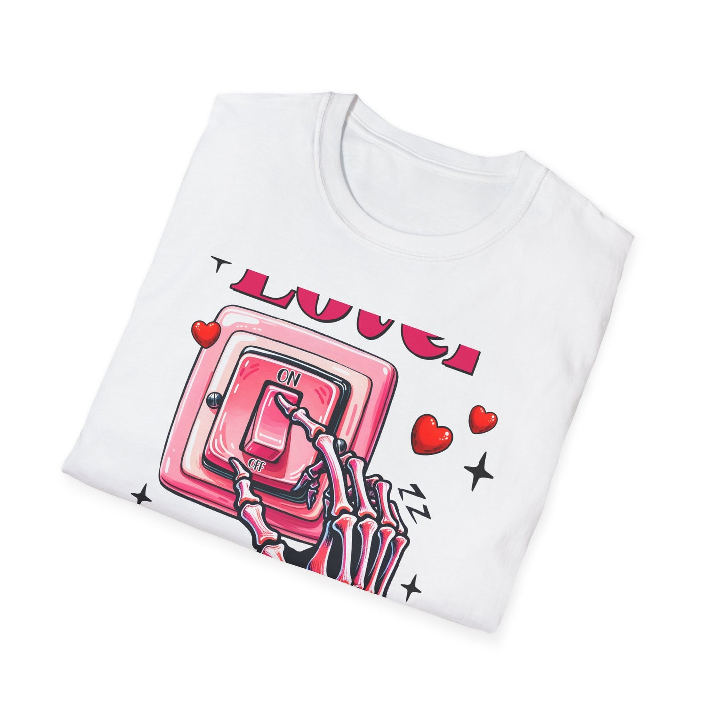 Unique Lover T-Shirt | Edgy Skeleton Hand & Love Switch Graphic Tee | Romantic Valentine's Day Statement Gift