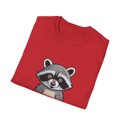 Hilarious Raccoon Snack Lover Embroidered T-Shirt | Adorable Wildlife Funny Tee | Cozy Casual Gift for Foodies