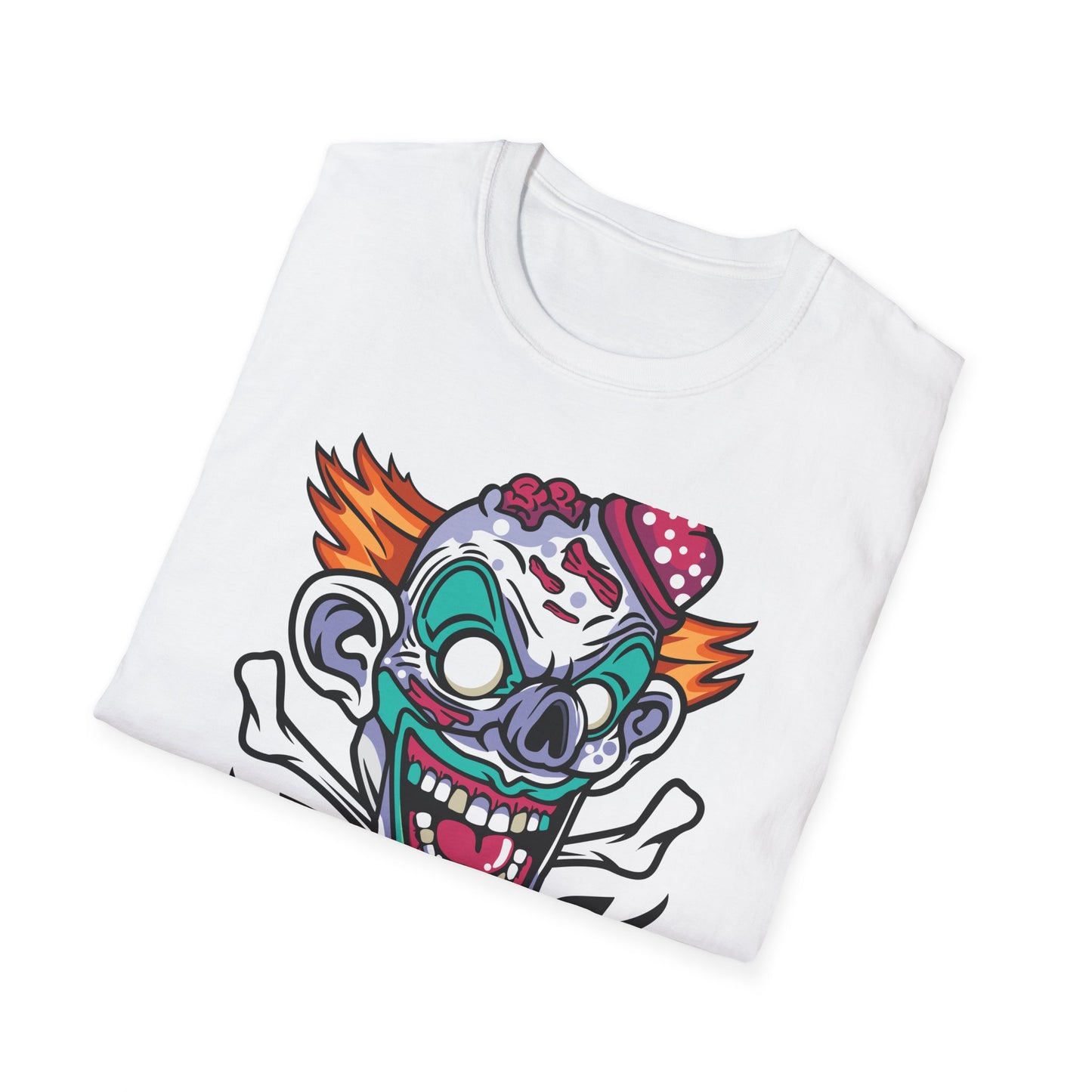 Spooky Zombie Clown Skull T-Shirt - Creepy Horror Fan Graphic Tee for Halloween & Edgy Style