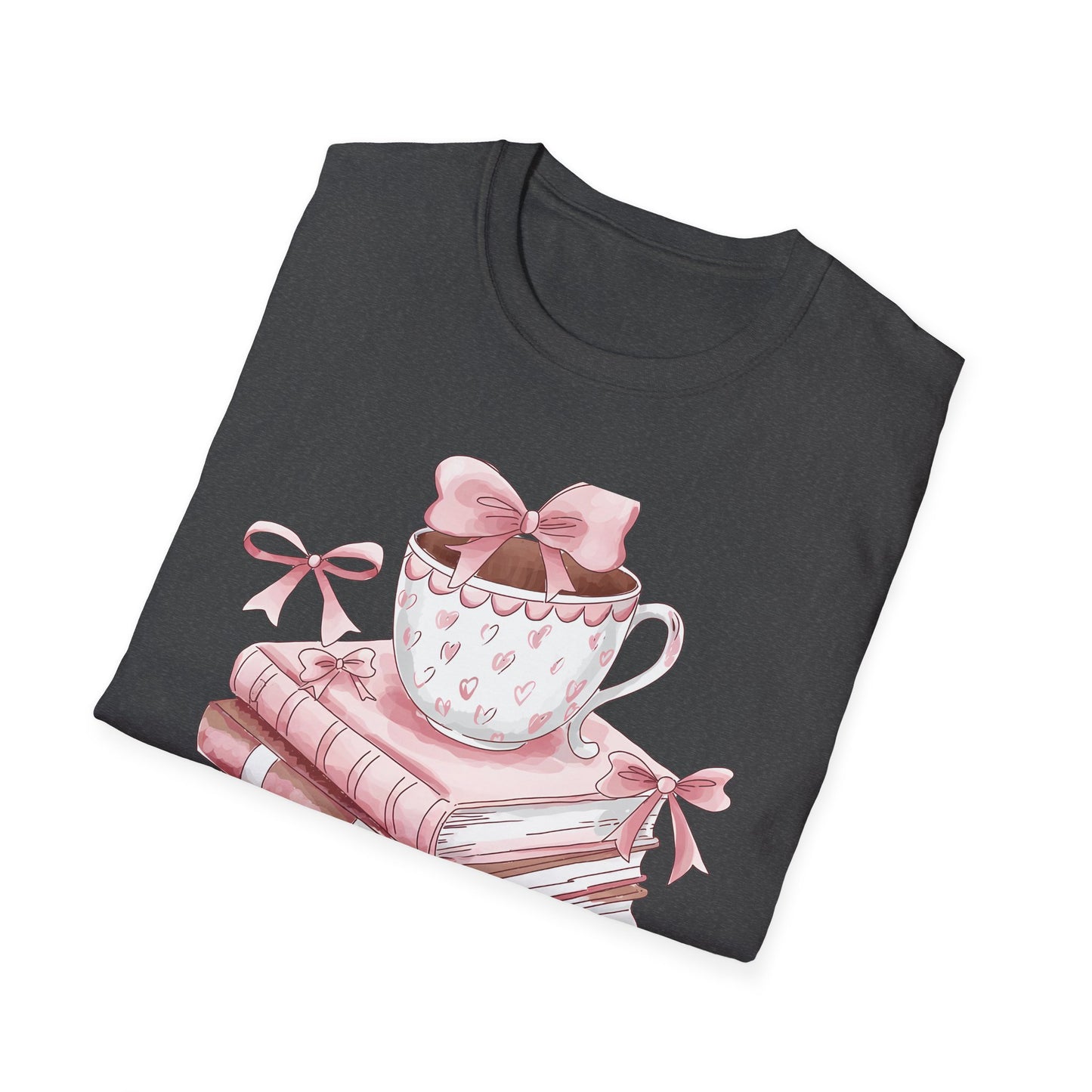 Cozy Pink Books & Teacup T-Shirt | Aesthetic Book Lover Gift | Delightful Reader Style Top