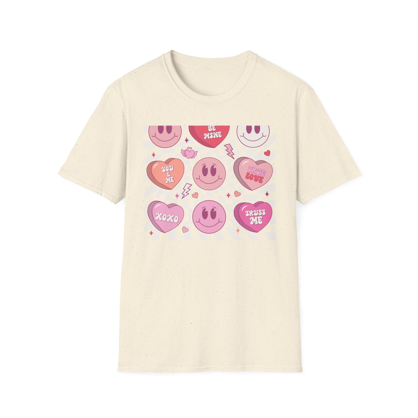 Groovy Retro Valentine's T-Shirt | Adorable Conversation Heart & Smiley Face Design | Trendy Love Core Aesthetic Tee