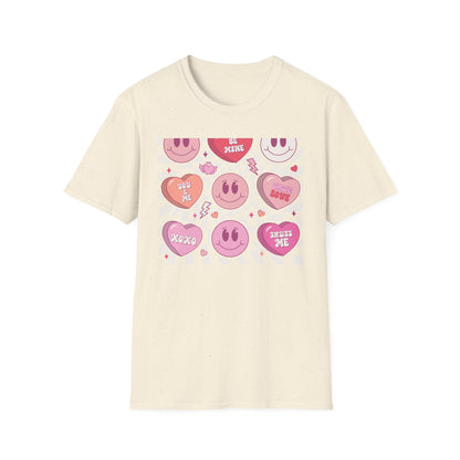 Groovy Retro Valentine's T-Shirt | Adorable Conversation Heart & Smiley Face Design | Trendy Love Core Aesthetic Tee