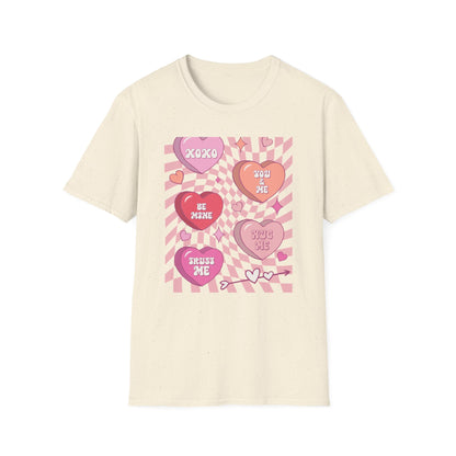 Groovy Conversation Hearts T-Shirt | Y2K Aesthetic Wavy Checkerboard Valentine's Day Tee | Adorable Retro Love Gift