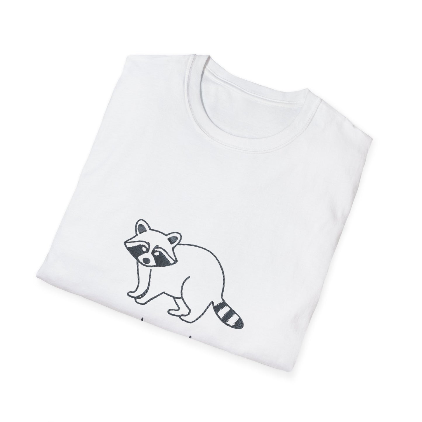 Hilarious Raccoon 'Snack Mode On' T-Shirt | Comfy Foodie Animal Tee | Unique Embroidered Look Gift for Snack Lovers