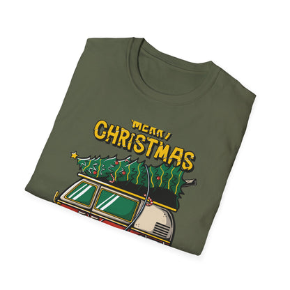 Retro Christmas Van T-Shirt | Awesome Holiday Tree & Skateboard VW Bus Tee | Unique Vintage Xmas Apparel Gift