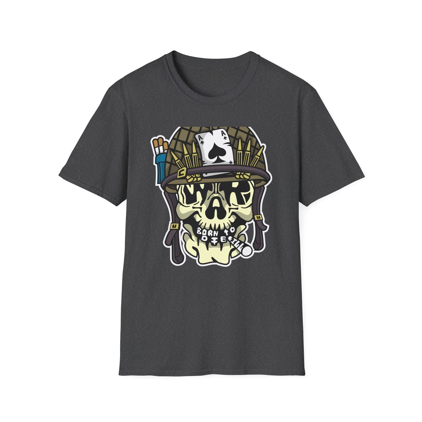 Born to Die Military Skull T-Shirt - Edgy Ace of Spades & Bullet Helmet Tee for Veterans, Bikers & Tattoo Lovers | Bold Statement Shirt