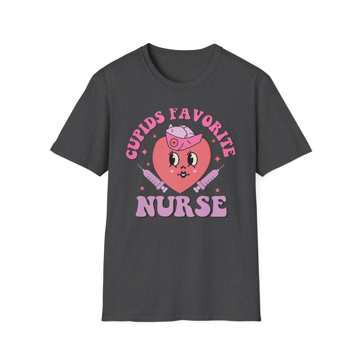 Groovy Cupid's Favorite Nurse T-Shirt | Retro Heart & Syringe Design | Valentine's Day Gift for RNs!