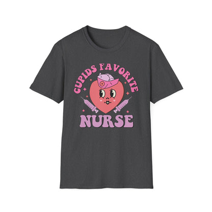 Groovy Cupid's Favorite Nurse T-Shirt | Retro Heart & Syringe Design | Valentine's Day Gift for RNs!