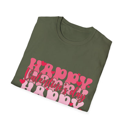 Groovy Happy Valentine's Day T-Shirt | Retro Pink Hearts Love Tee | Cute Festive Cupid Shirt for Women & Men
