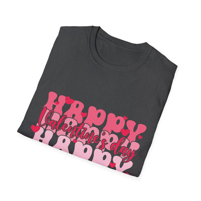 Groovy Happy Valentine's Day T-Shirt | Retro Pink Hearts Love Tee | Cute Festive Cupid Shirt for Women & Men