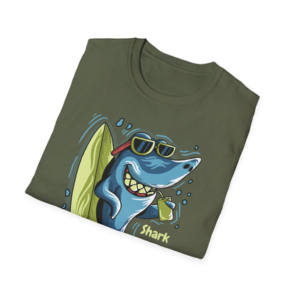 Chill Shark Summer Surfer T-Shirt | Funny Beach Vacation & Ocean Lover Tee | Awesome Ocean Vibes Gift for Men & Women