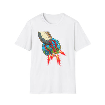 Epic Football Rocket Launch T-Shirt - Dynamic Sports & Sci-Fi Fan Apparel