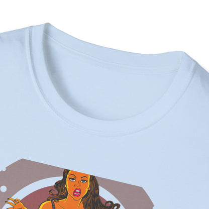 Edgy Retro Pin-Up Girl & Cracked TV Bowling T-Shirt | Bold Pop Art Vibe Women's Tee | Unique Vintage Statement Gift