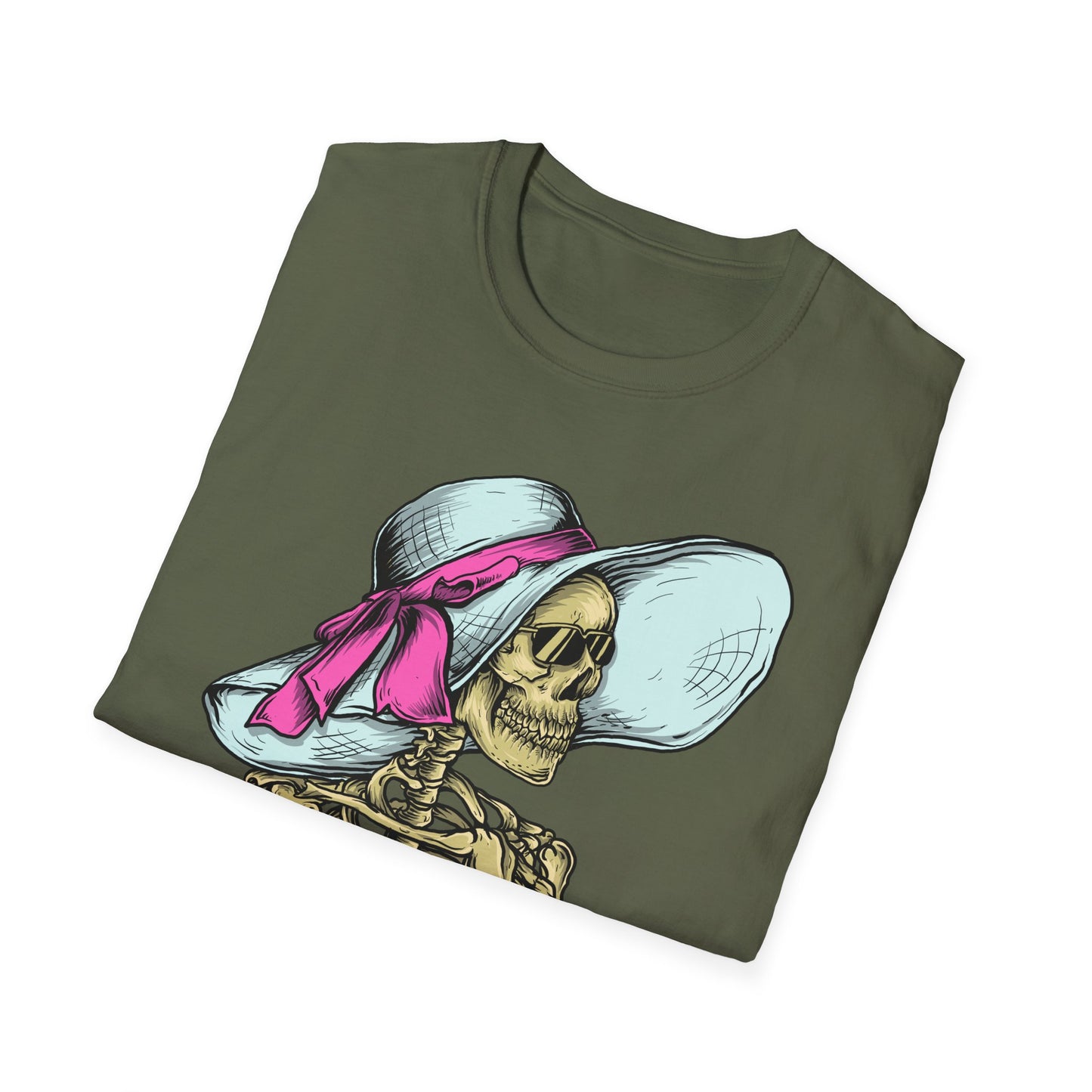 Effortlessly Chic Skeleton Sun Hat T-Shirt | Sassy Summer Beach Vacation Tee | Unique Women's Fashion