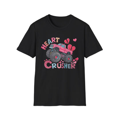 Bold Heart Crusher Monster Truck T-Shirt | Sassy Anti-Valentine's Day Tee | Funny Broken Heart Love Graphic Apparel