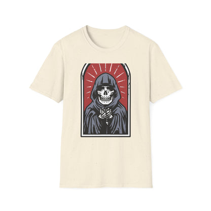Mystic Grim Reaper Rosary T-Shirt | Edgy Skeleton Skull Goth Tee | Unique Dark Aesthetic Apparel | Spooky Halloween Gift