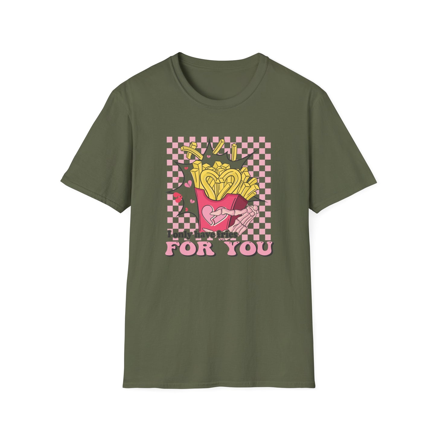I Only Have Fries For You T-Shirt | Edgy Skeleton Hand & Broken Heart Fries Tee | Funny Foodie Alt Aesthetic Pink & Black Top