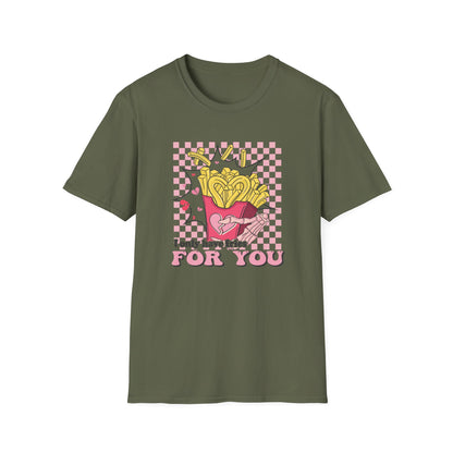 I Only Have Fries For You T-Shirt | Edgy Skeleton Hand & Broken Heart Fries Tee | Funny Foodie Alt Aesthetic Pink & Black Top