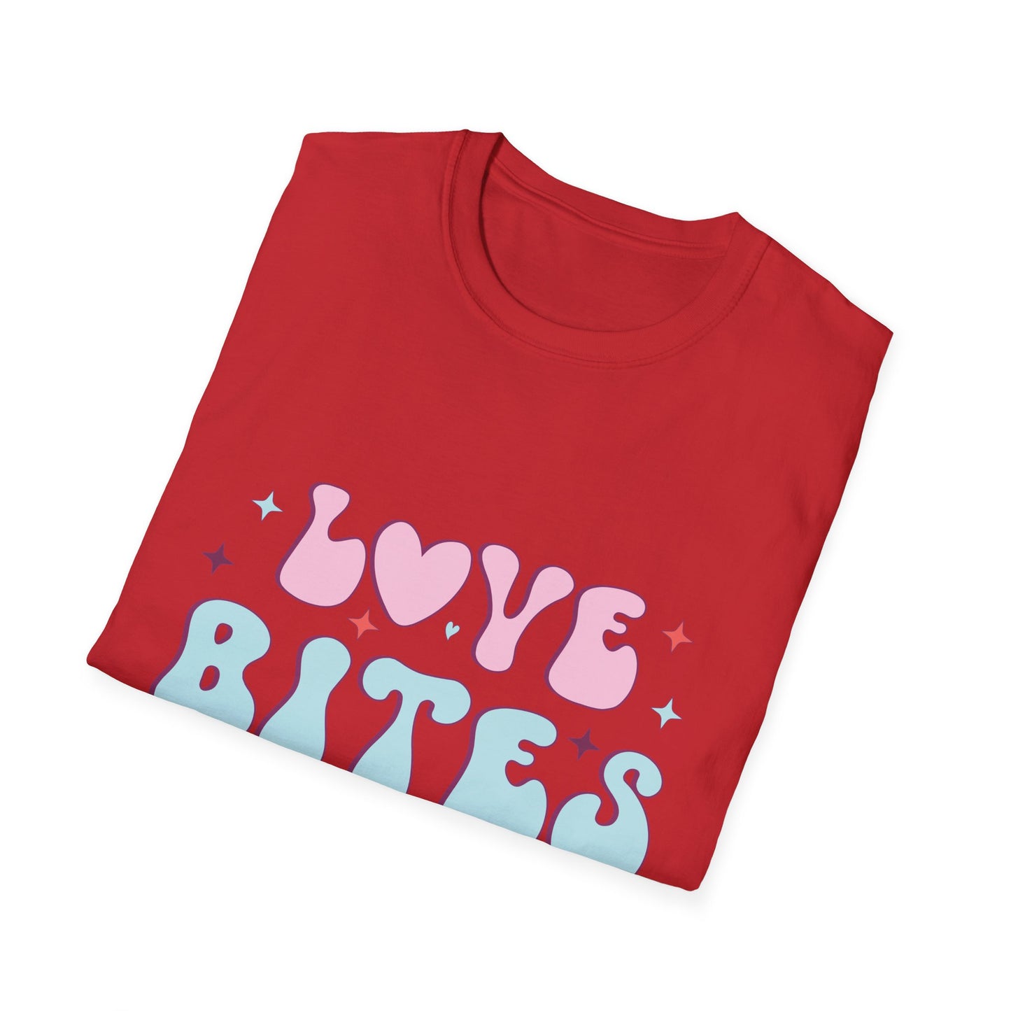 Trendy Love Bites T-Shirt | Groovy Retro Y2K Pink Blue Hearts & Stars Valentine's Day Tee | Adorable Aesthetic Top