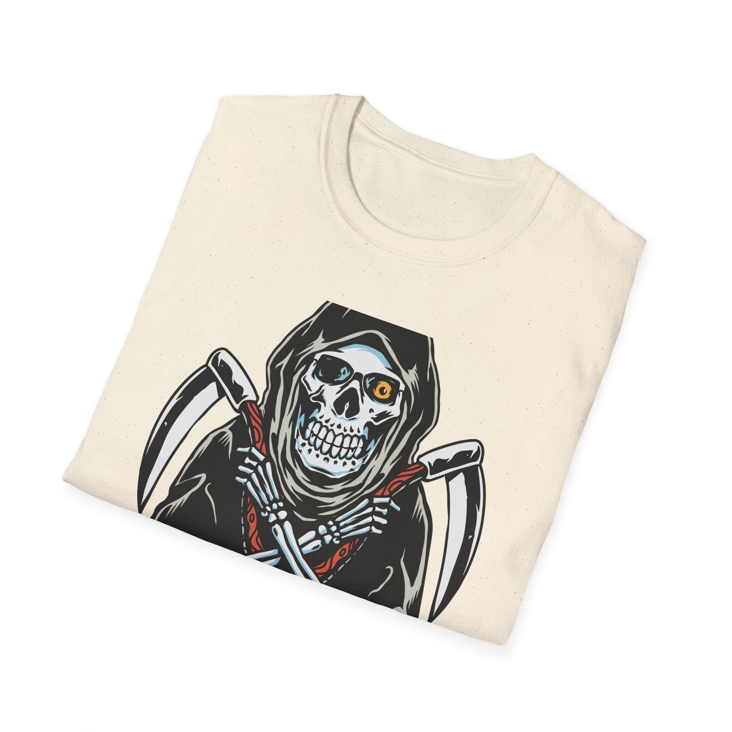 Epic Grim Reaper T-Shirt: Skull & Scythes Design. Bold Gothic Halloween Tee for Men & Women. Unleash Your Inner Darkness!