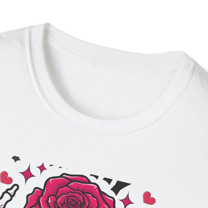 Spooky Sweet Skeleton Hands Rose Valentine T-Shirt | Unique Gothic Romantic Love Tee Gift for Him Her | Trendy Heart Apparel