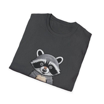 Hilarious Raccoon Snack Lover Embroidered T-Shirt | Adorable Wildlife Funny Tee | Cozy Casual Gift for Foodies