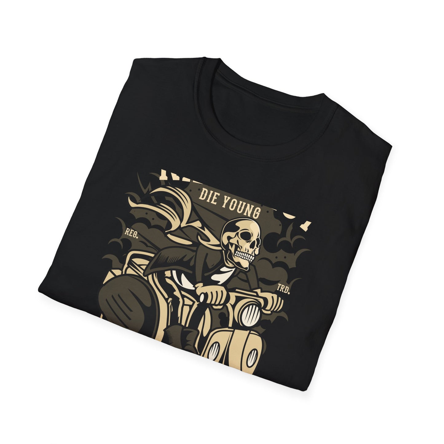 Ride Fast Die Young Skeleton Scooter Club T-Shirt - Vintage Edgy Graphic Tee for Daring Souls | Epic Biker Style