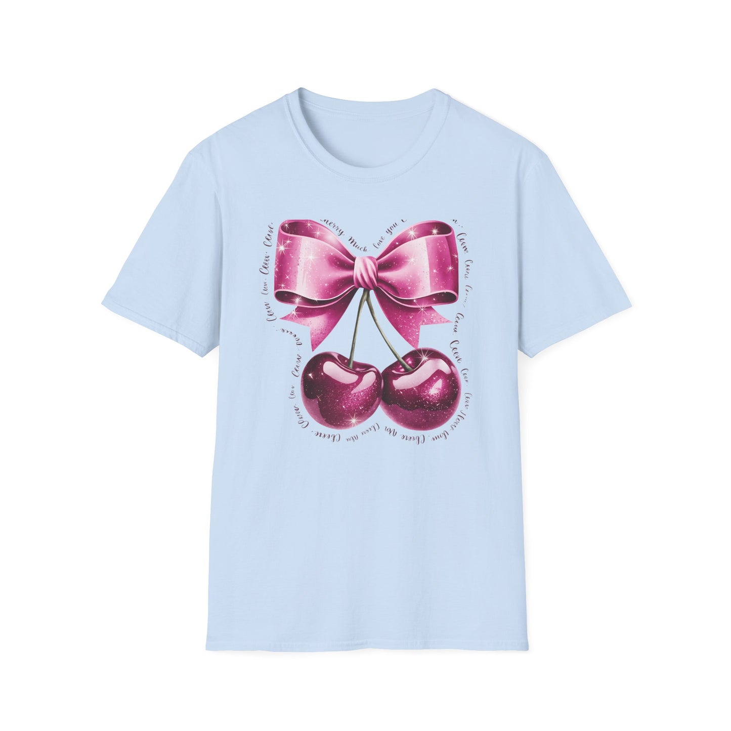 Sparkling Pink Cherry Love T-Shirt - Adorable Bow & Sweet Cherries Romantic Gift Tee for Her