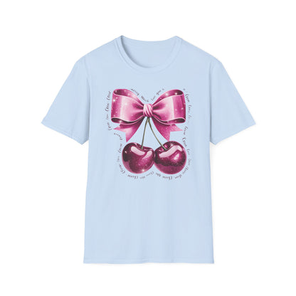 Sparkling Pink Cherry Love T-Shirt - Adorable Bow & Sweet Cherries Romantic Gift Tee for Her
